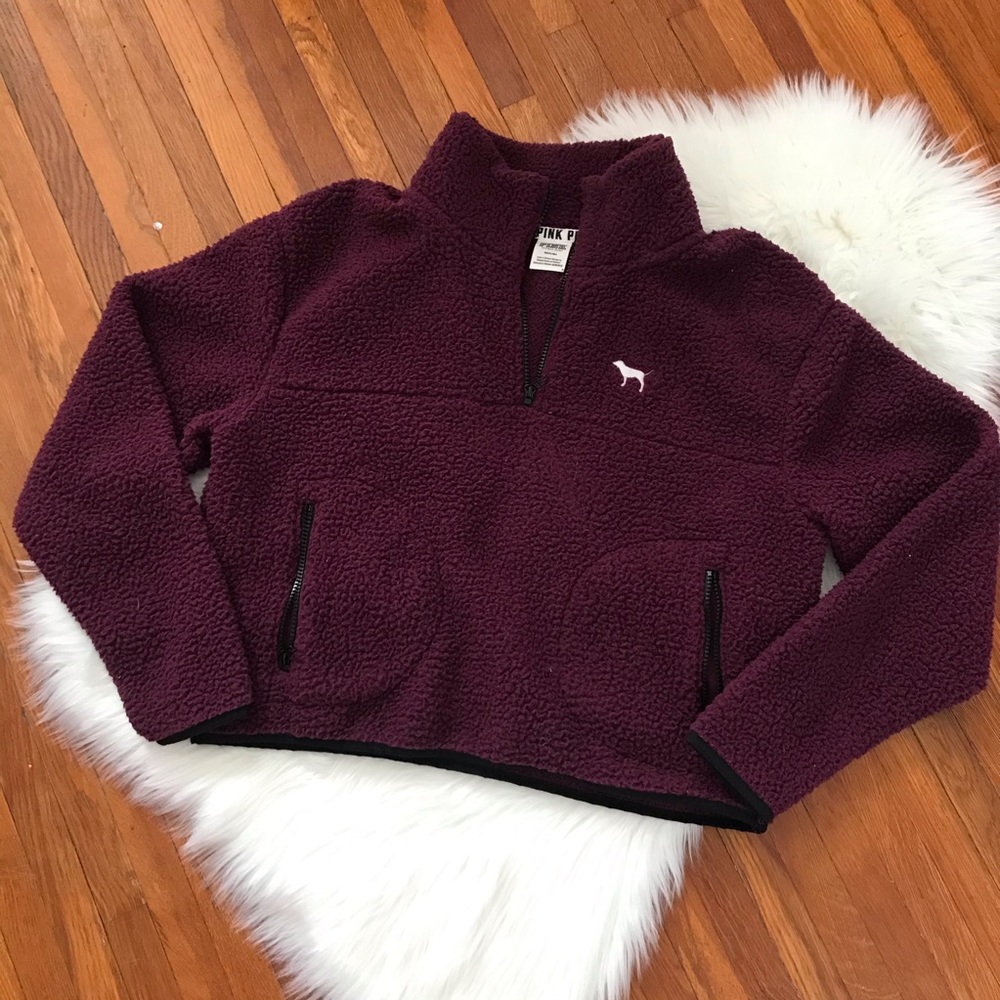 Victoria’s Secret Cropped Sherpa Jacket Burgundy M